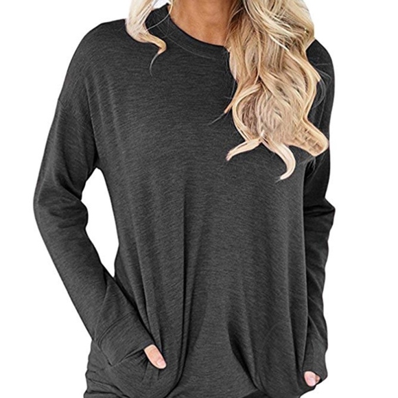 Tops - Casual Solid T-Shirt Batwing Long Sleeve Tunic